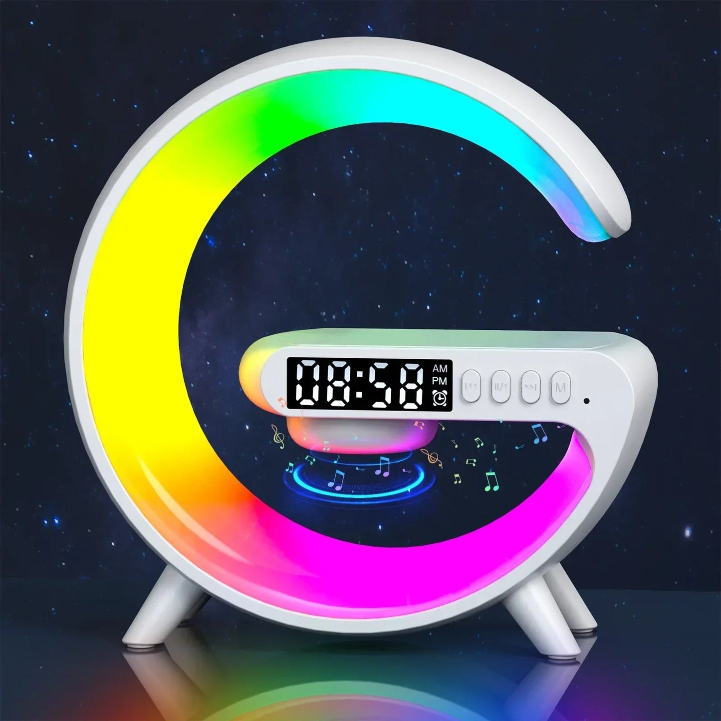 Multifunction Wireless Charger Stand Pad RGB Light Alarm Clock Speaker